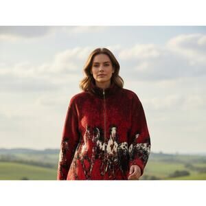 Vintage Outback Trading Company Fleece Jacket Womens Medium Red Horse Western